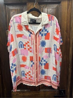 Original Use Cream Shirt with Coral and Blue Accents